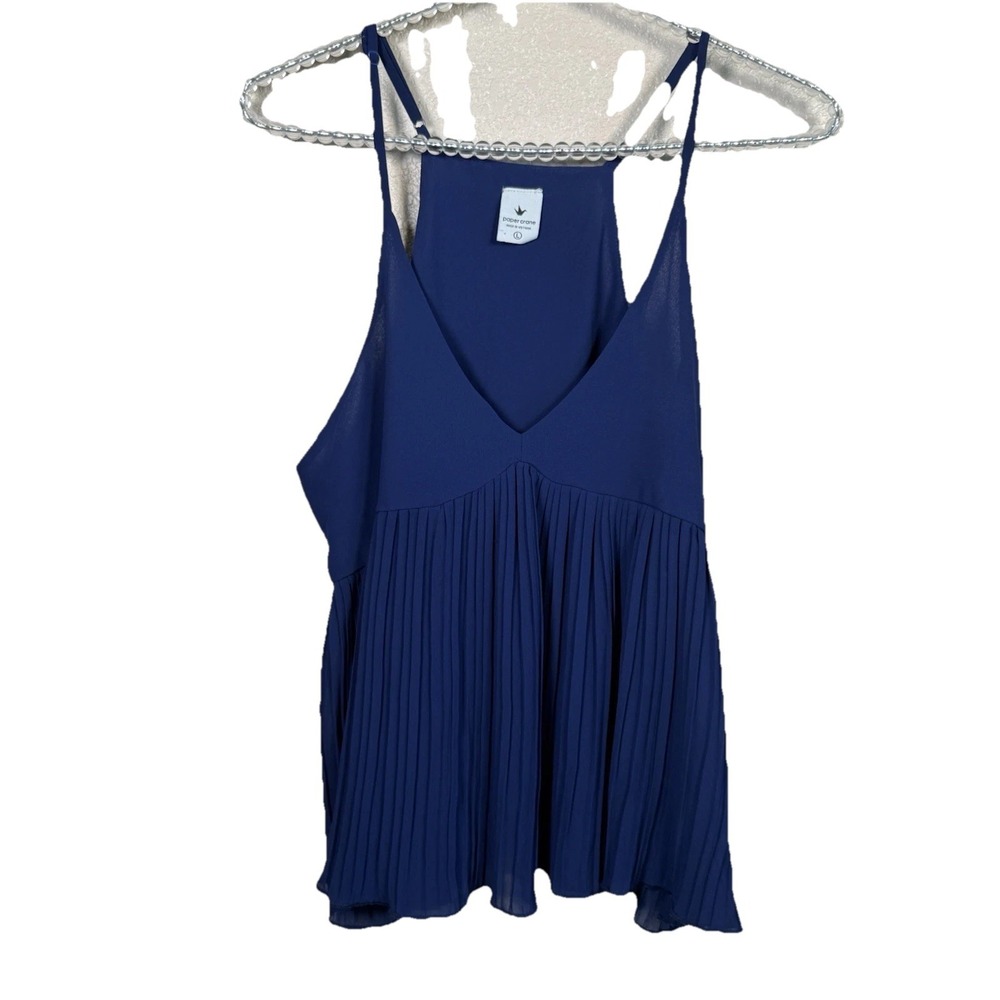 Paper Crane size L blue semi sheer chiffon Adjustable‎ strap boho trapeze tank
